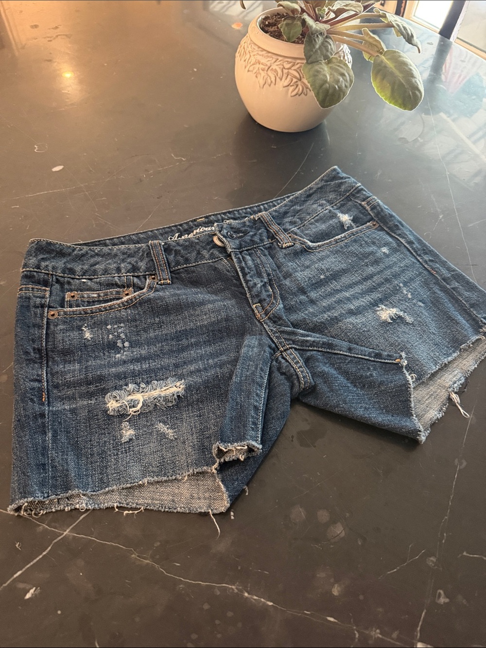 American Eagle Outfitters Distressed Blue Denim Cutoff Shorts